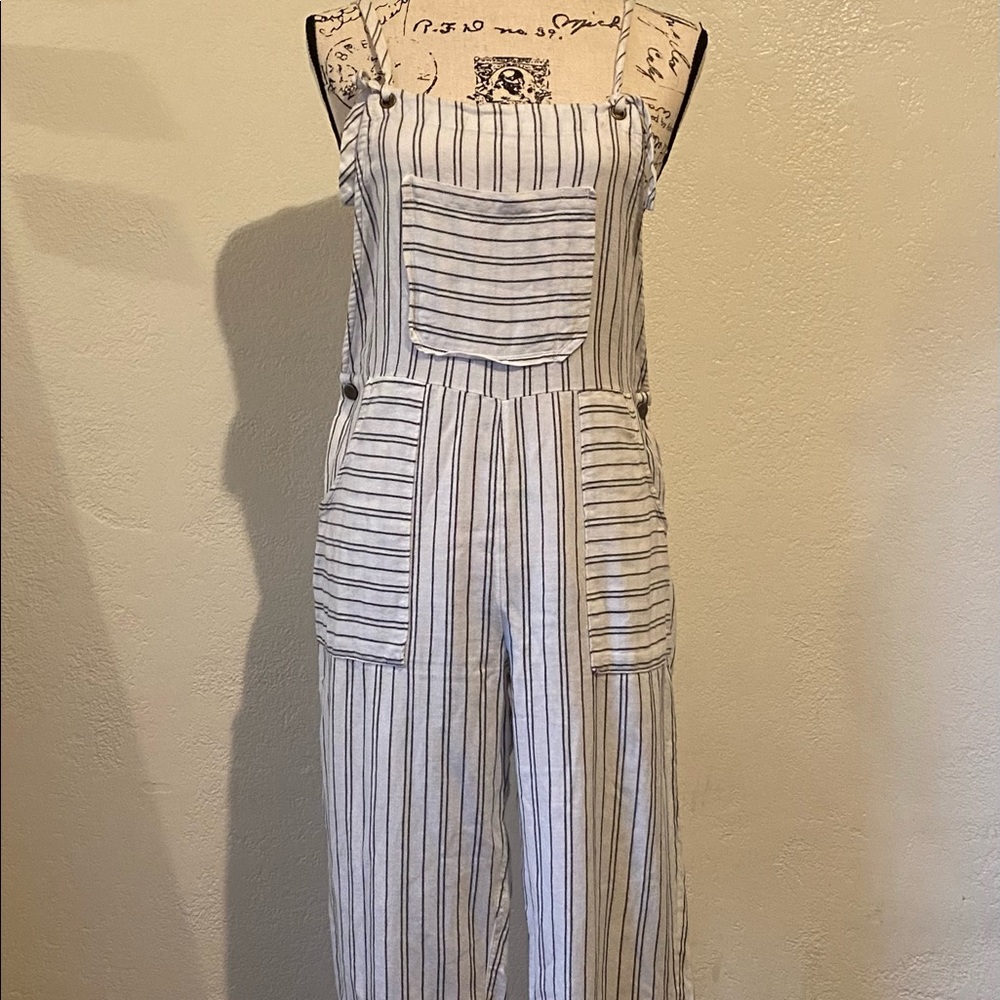 Patrons of Peace Striped White Overalls Jumpsuit